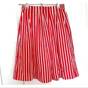 J.Crew Red & White Vertical Striped A-line Skirt